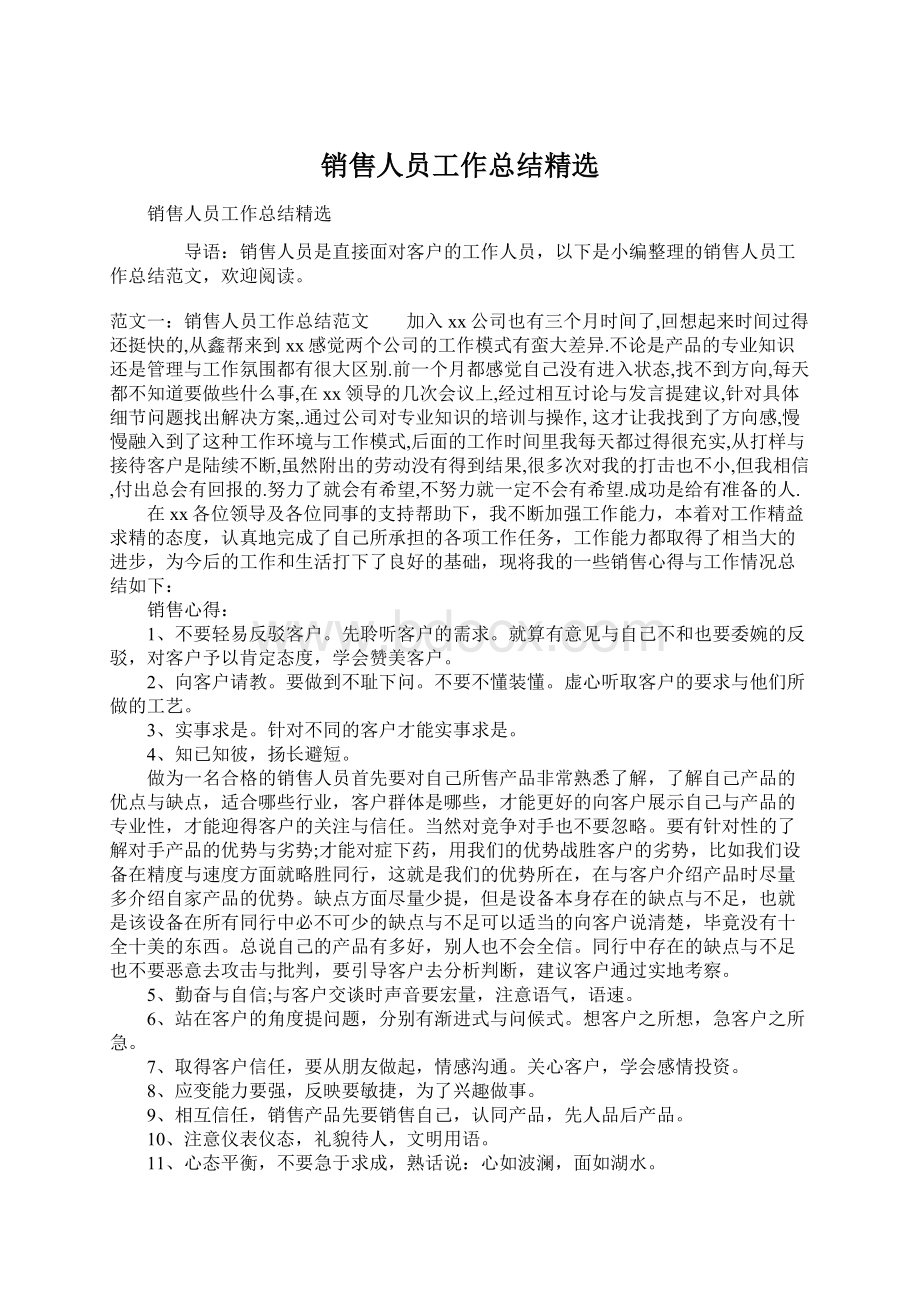 销售人员工作总结精选.docx_第1页