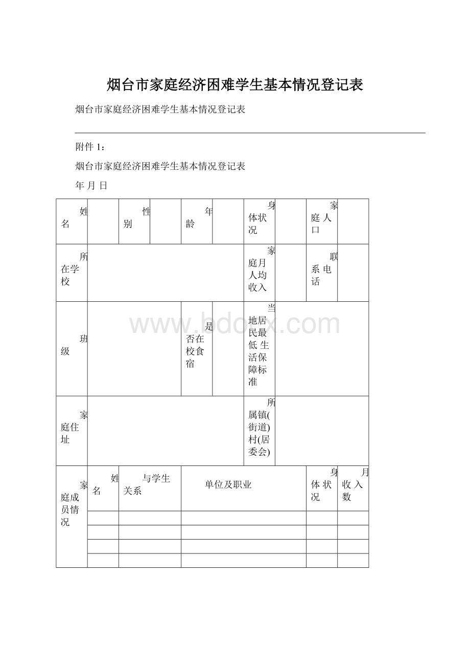 烟台市家庭经济困难学生基本情况登记表.docx_第1页