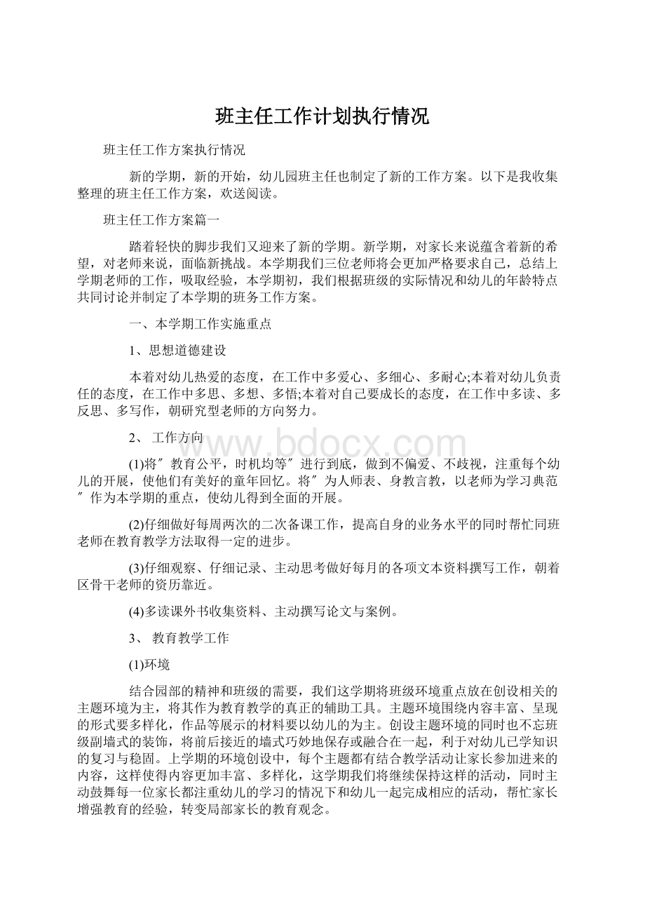 班主任工作计划执行情况.docx_第1页