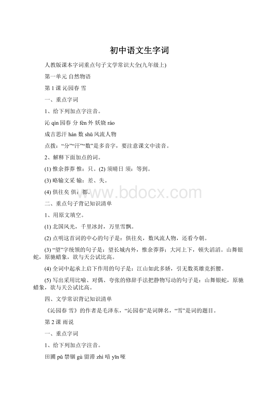 初中语文生字词文档格式.docx