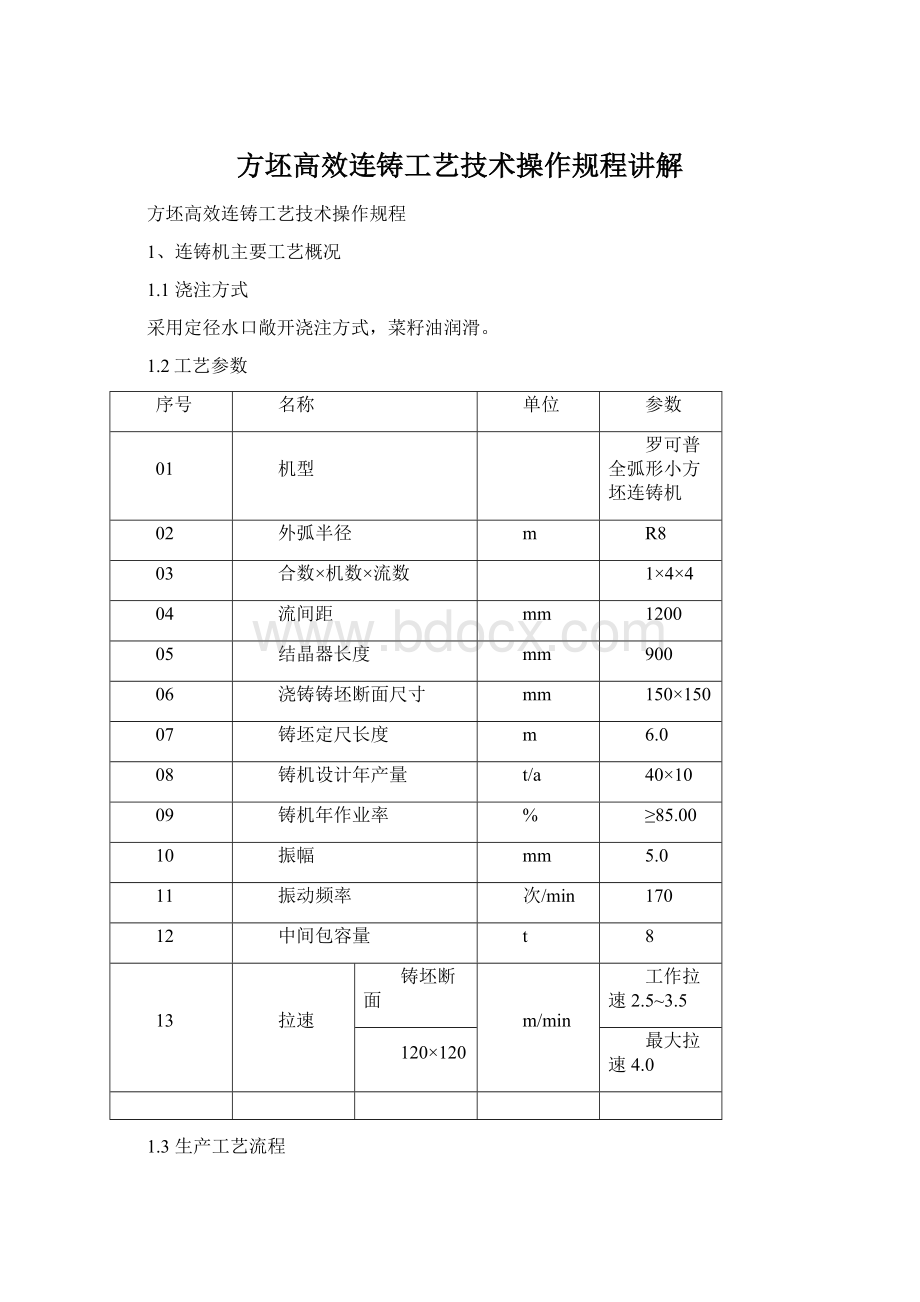 方坯高效连铸工艺技术操作规程讲解Word格式文档下载.docx