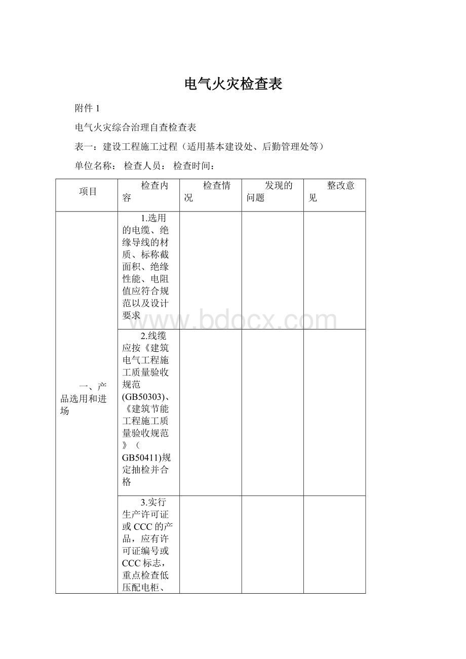 电气火灾检查表Word格式文档下载.docx_第1页