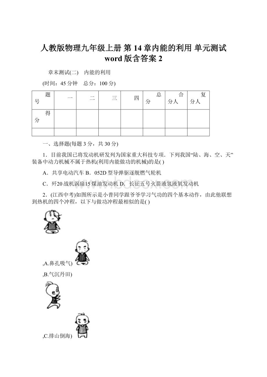 人教版物理九年级上册 第14章内能的利用 单元测试 word版含答案 2.docx_第1页