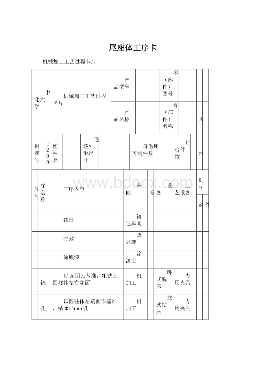 尾座体工序卡Word格式.docx