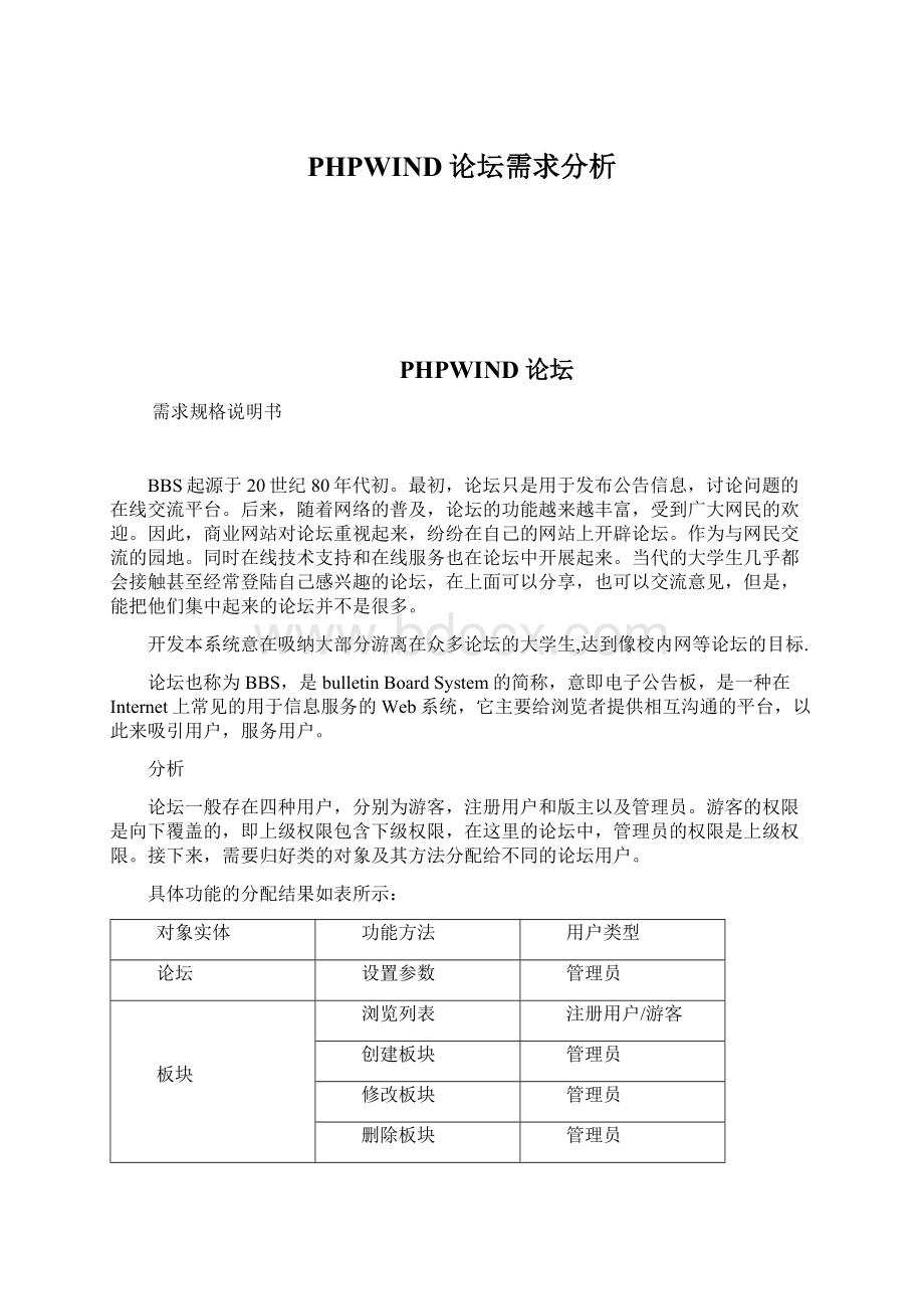 PHPWIND论坛需求分析文档格式.docx