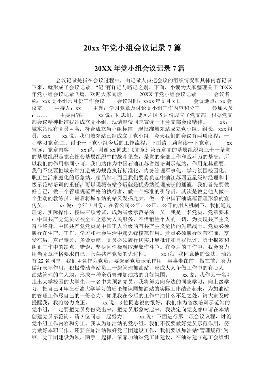 20xx年党小组会议记录7篇.docx_第1页