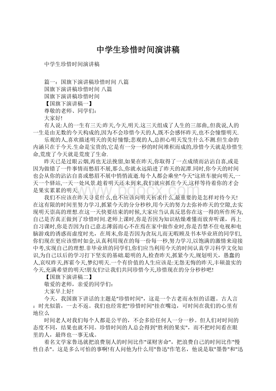 中学生珍惜时间演讲稿文档格式.docx_第1页