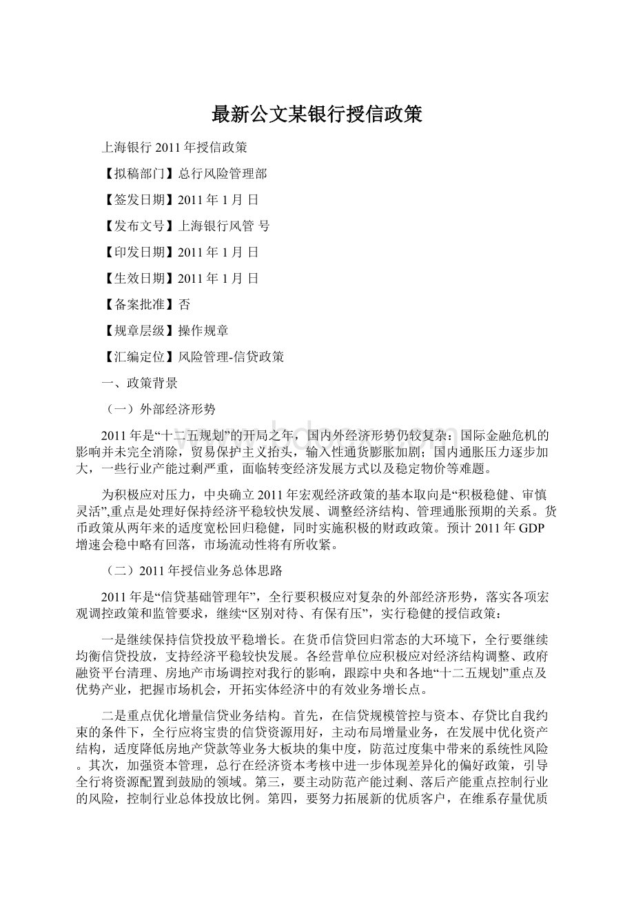 最新公文某银行授信政策.docx