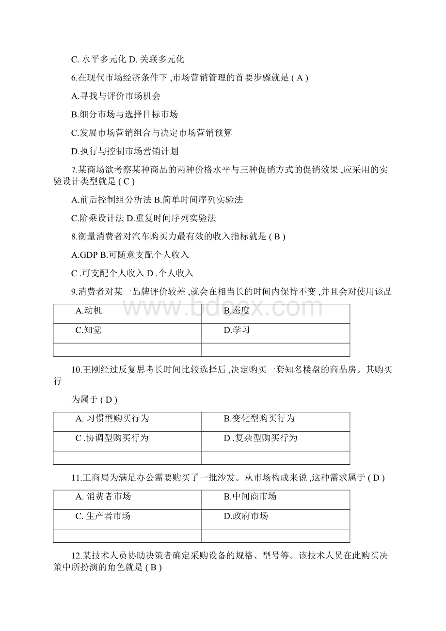 自考市场营销学试题及答案文档格式.docx_第2页