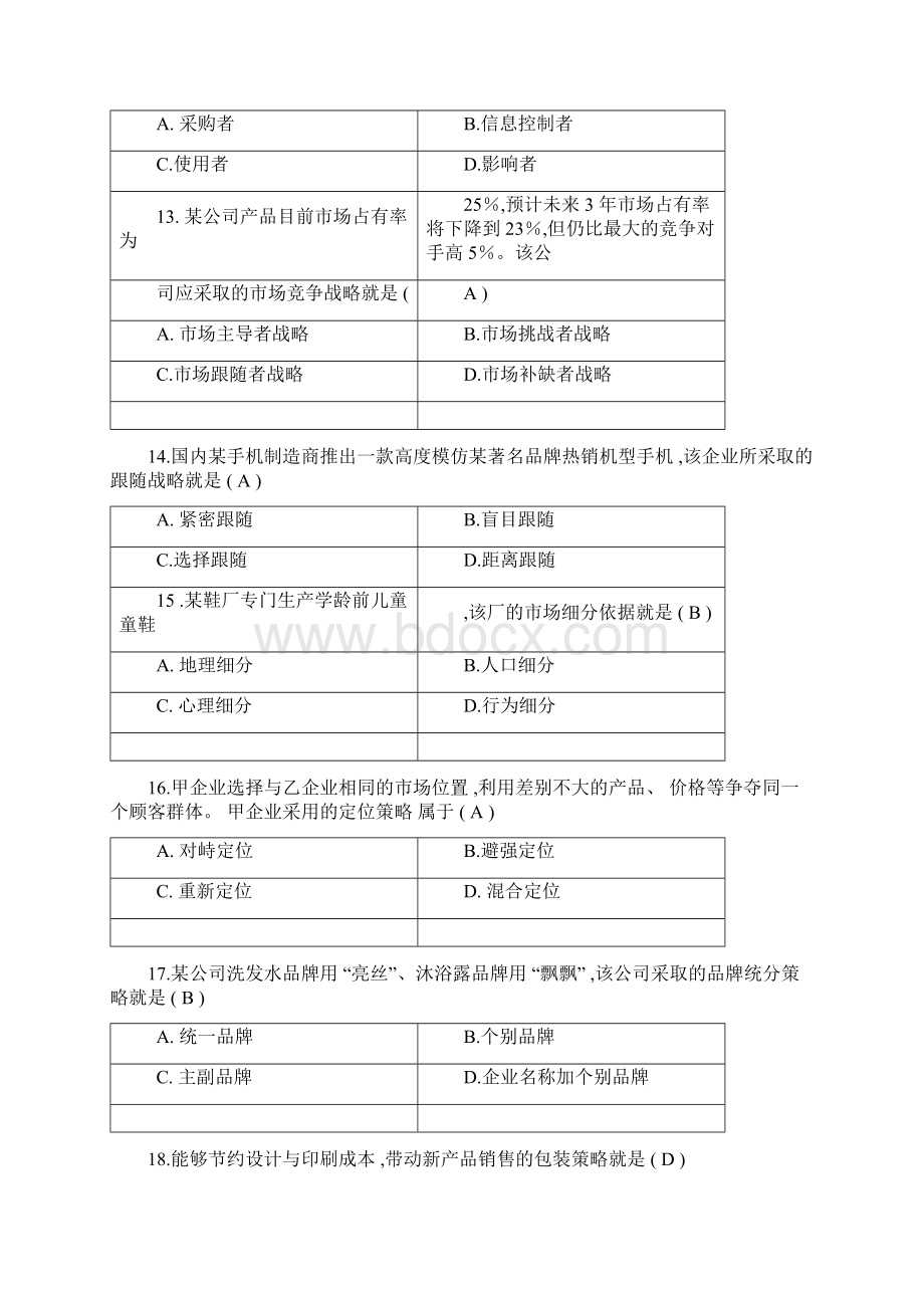 自考市场营销学试题及答案文档格式.docx_第3页