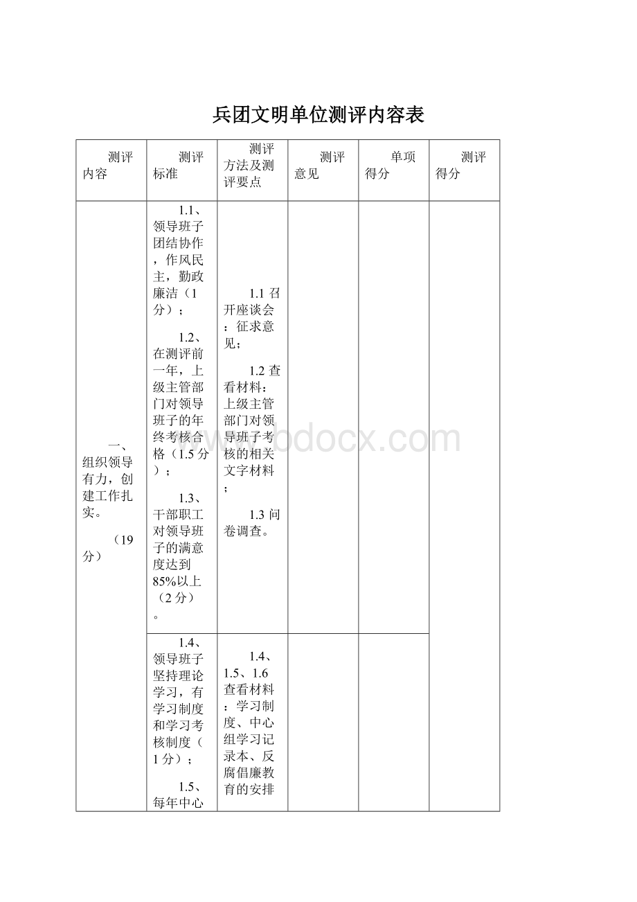 兵团文明单位测评内容表Word文档格式.docx