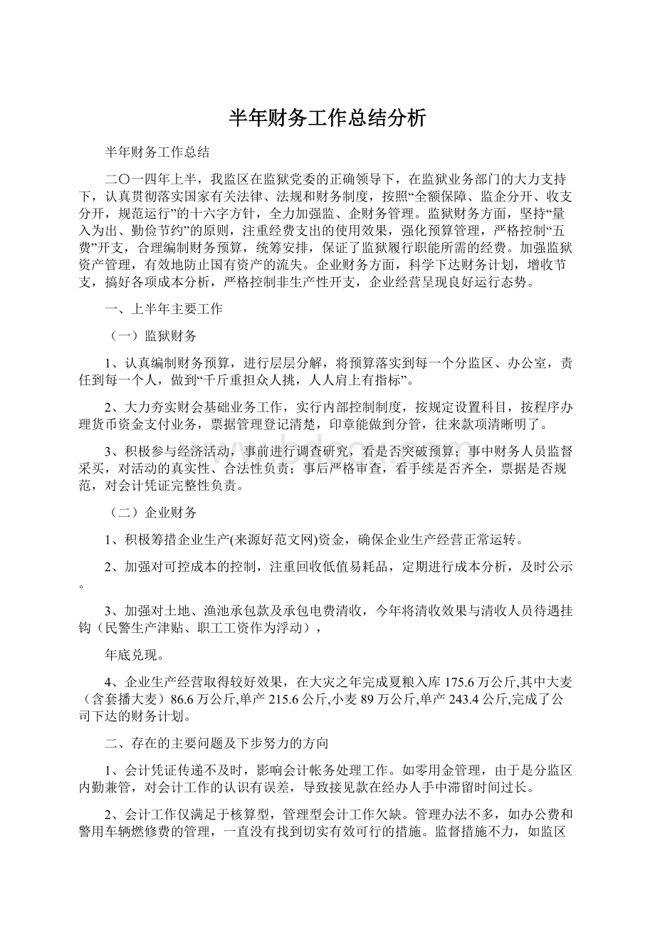 半年财务工作总结分析Word格式.docx