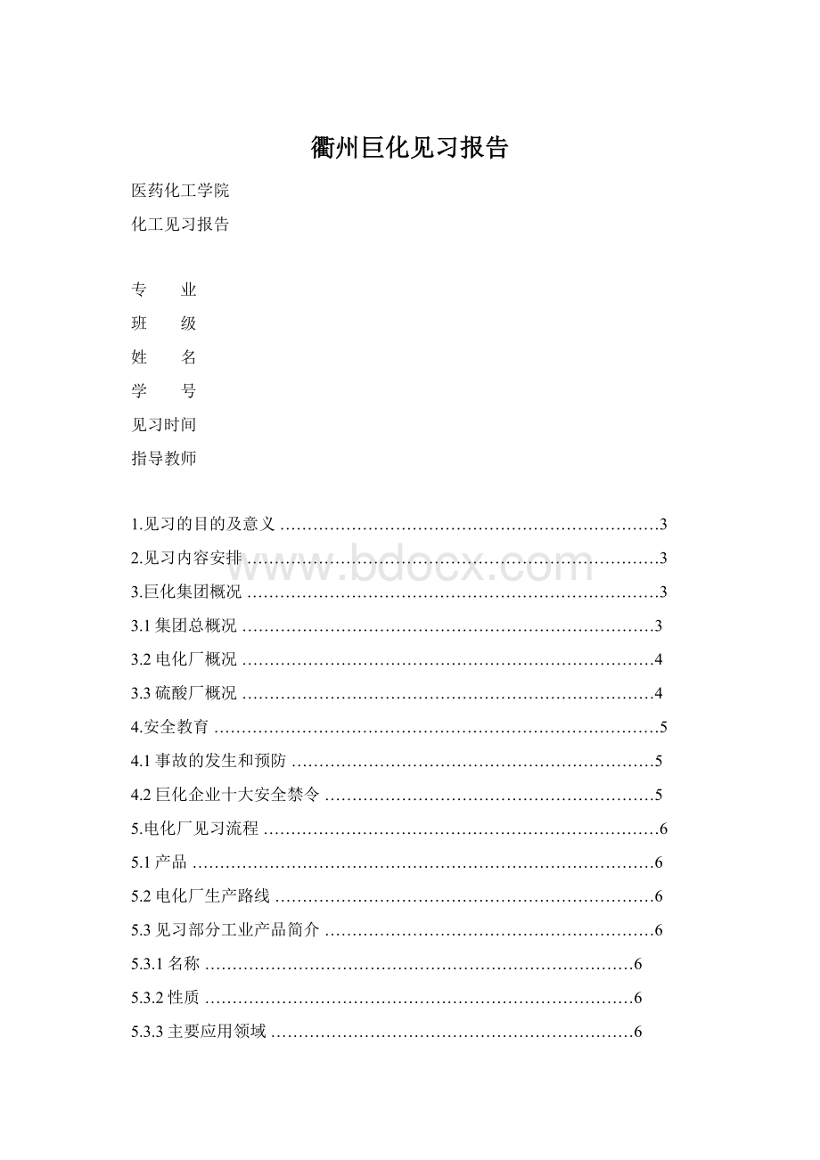 衢州巨化见习报告Word文档格式.docx