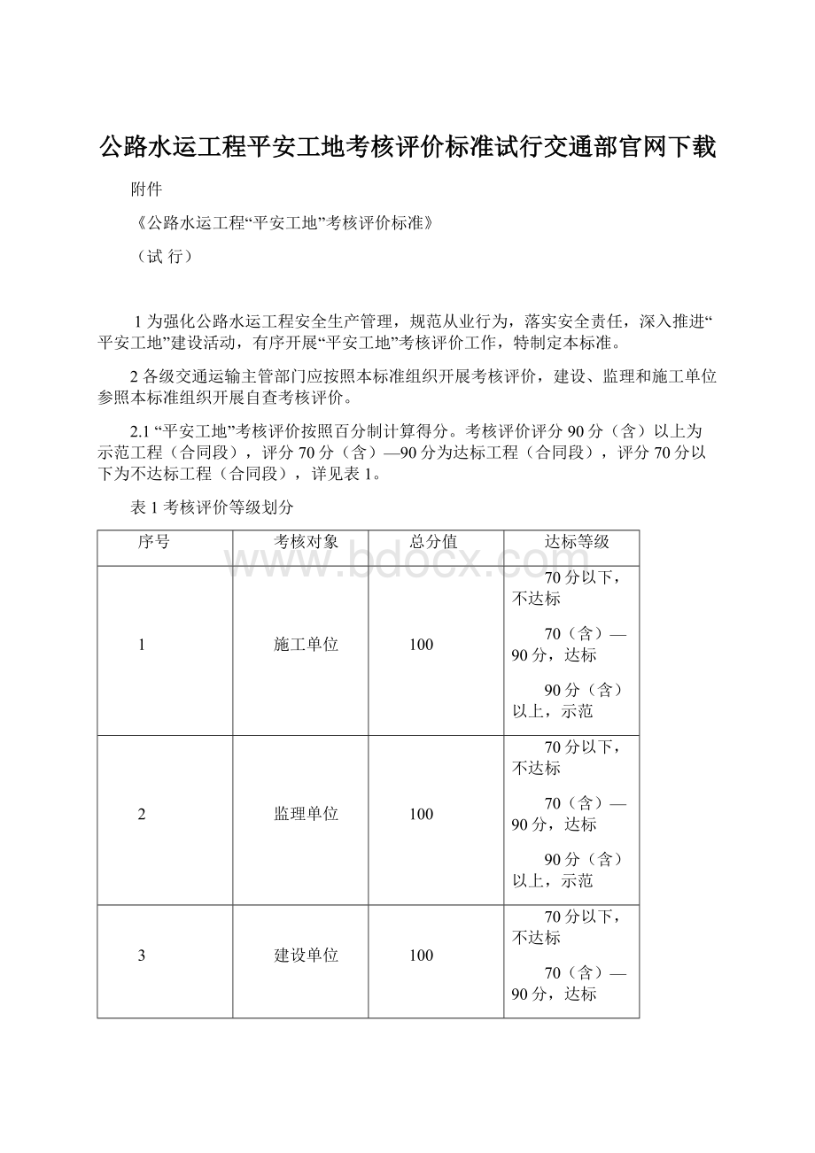 公路水运工程平安工地考核评价标准试行交通部官网下载Word下载.docx_第1页