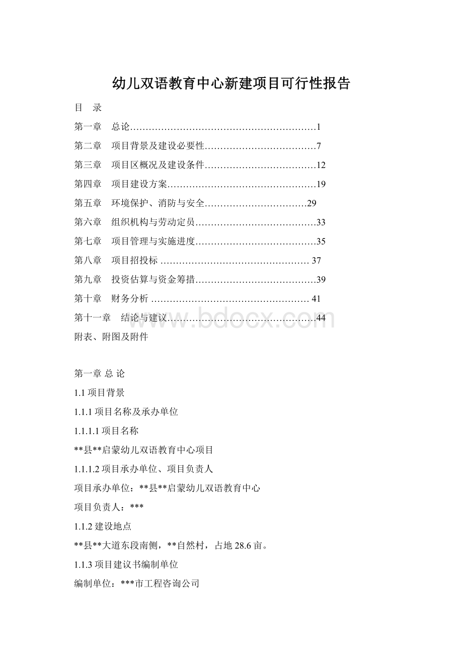 幼儿双语教育中心新建项目可行性报告.docx_第1页