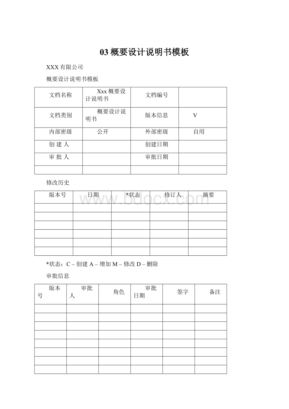 03概要设计说明书模板Word格式文档下载.docx