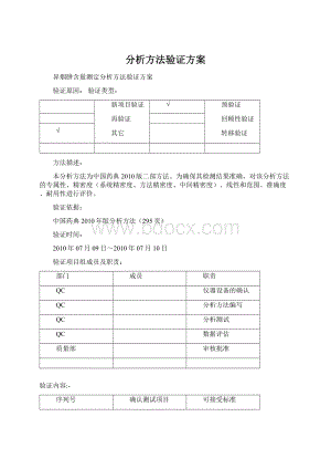 分析方法验证方案Word文档下载推荐.docx