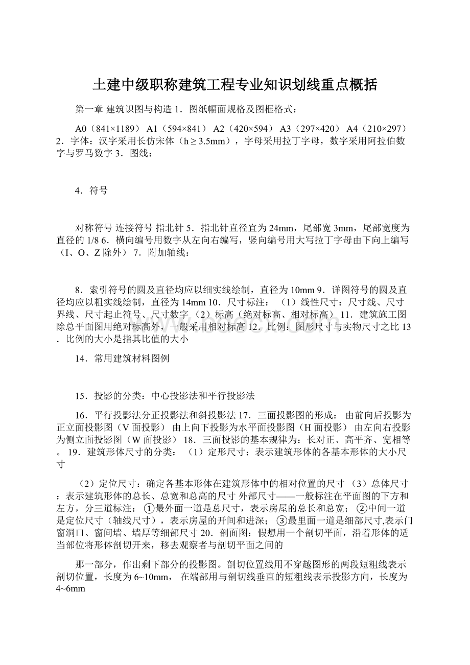 土建中级职称建筑工程专业知识划线重点概括.docx_第1页