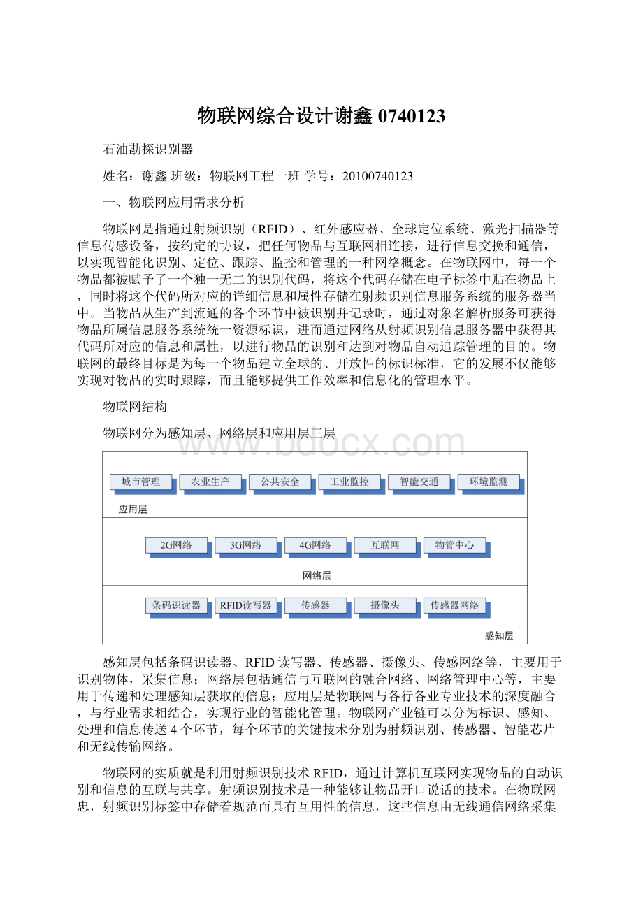 物联网综合设计谢鑫0740123Word格式文档下载.docx