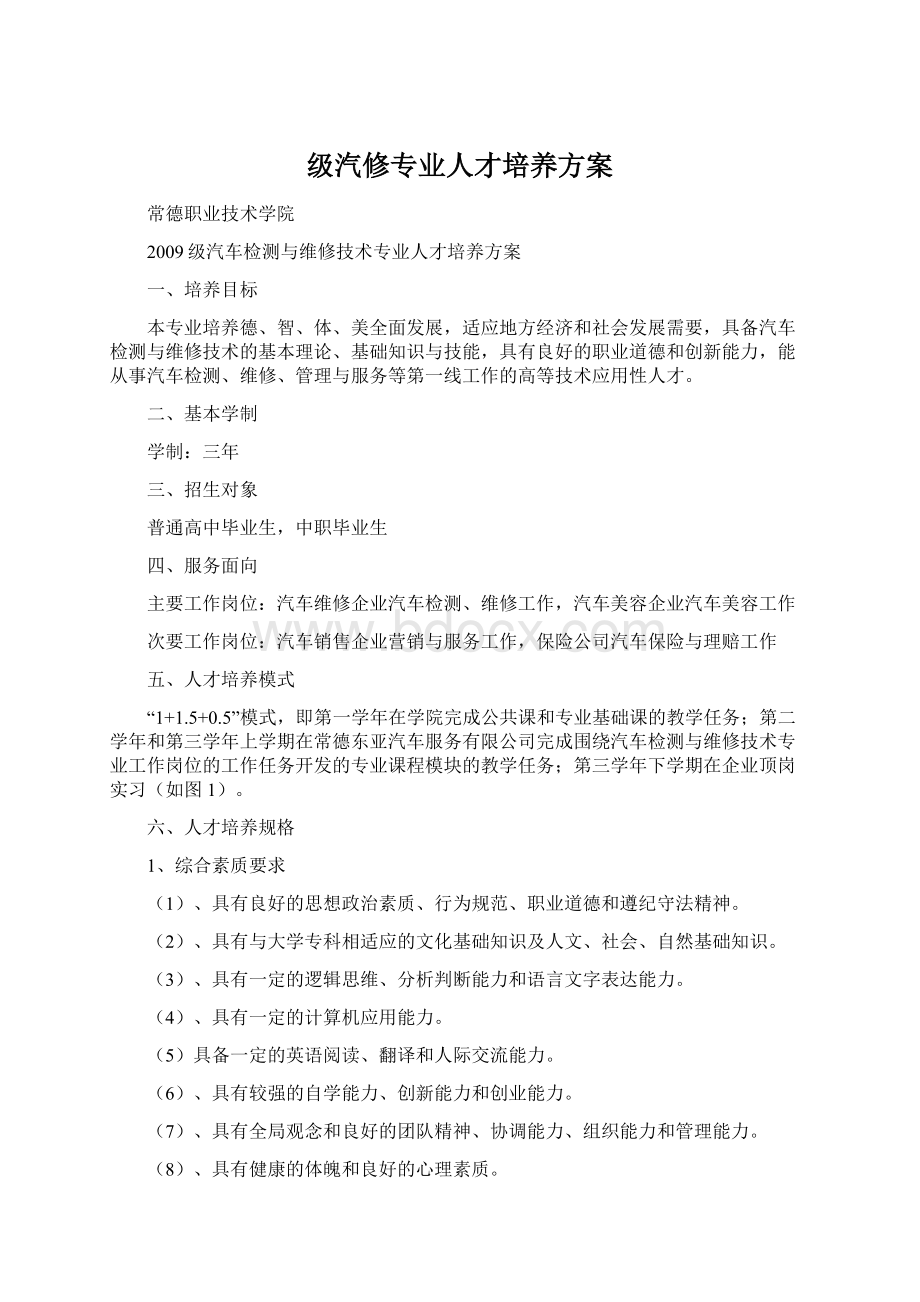 级汽修专业人才培养方案Word格式.docx