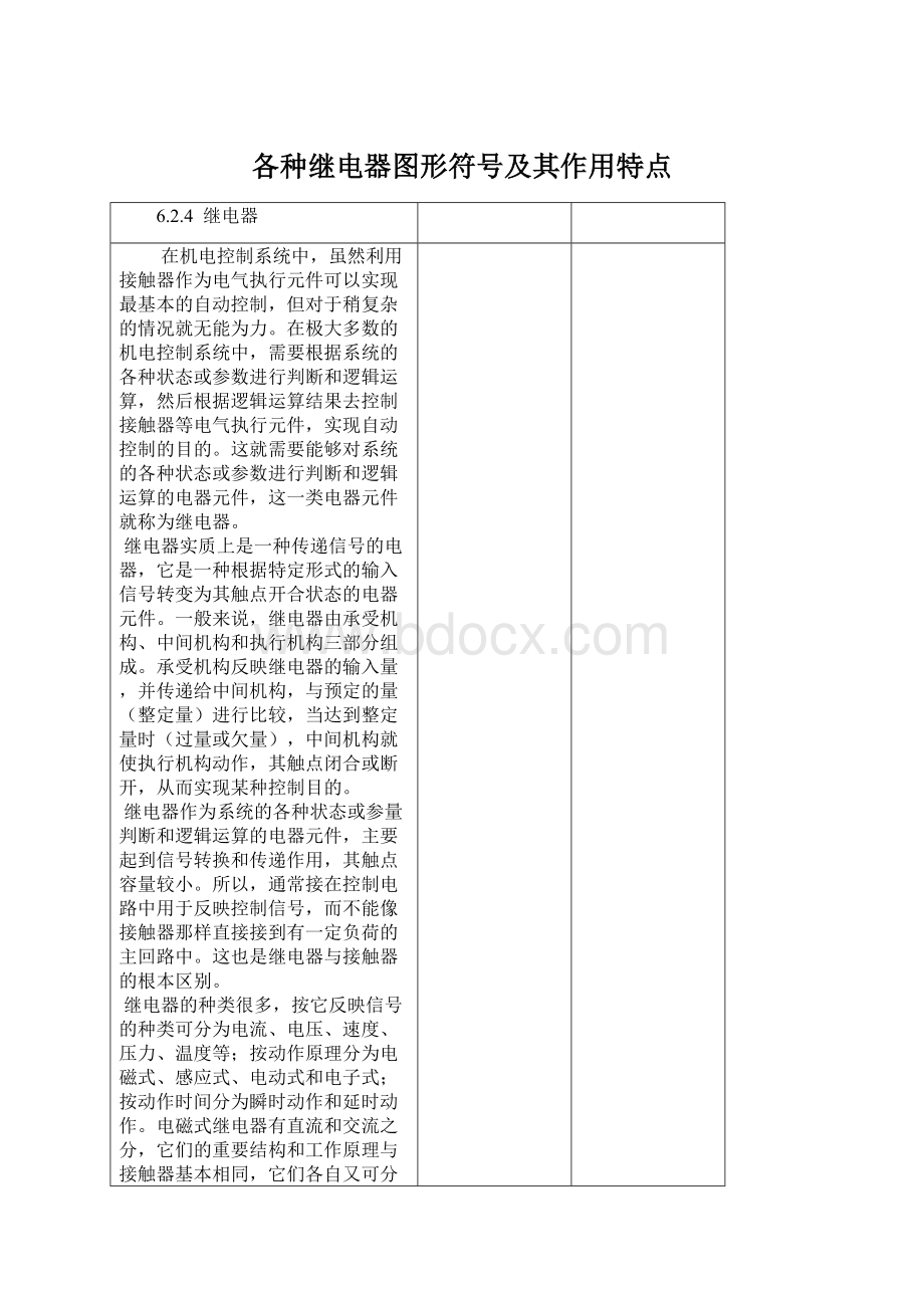 各种继电器图形符号及其作用特点Word格式文档下载.docx_第1页