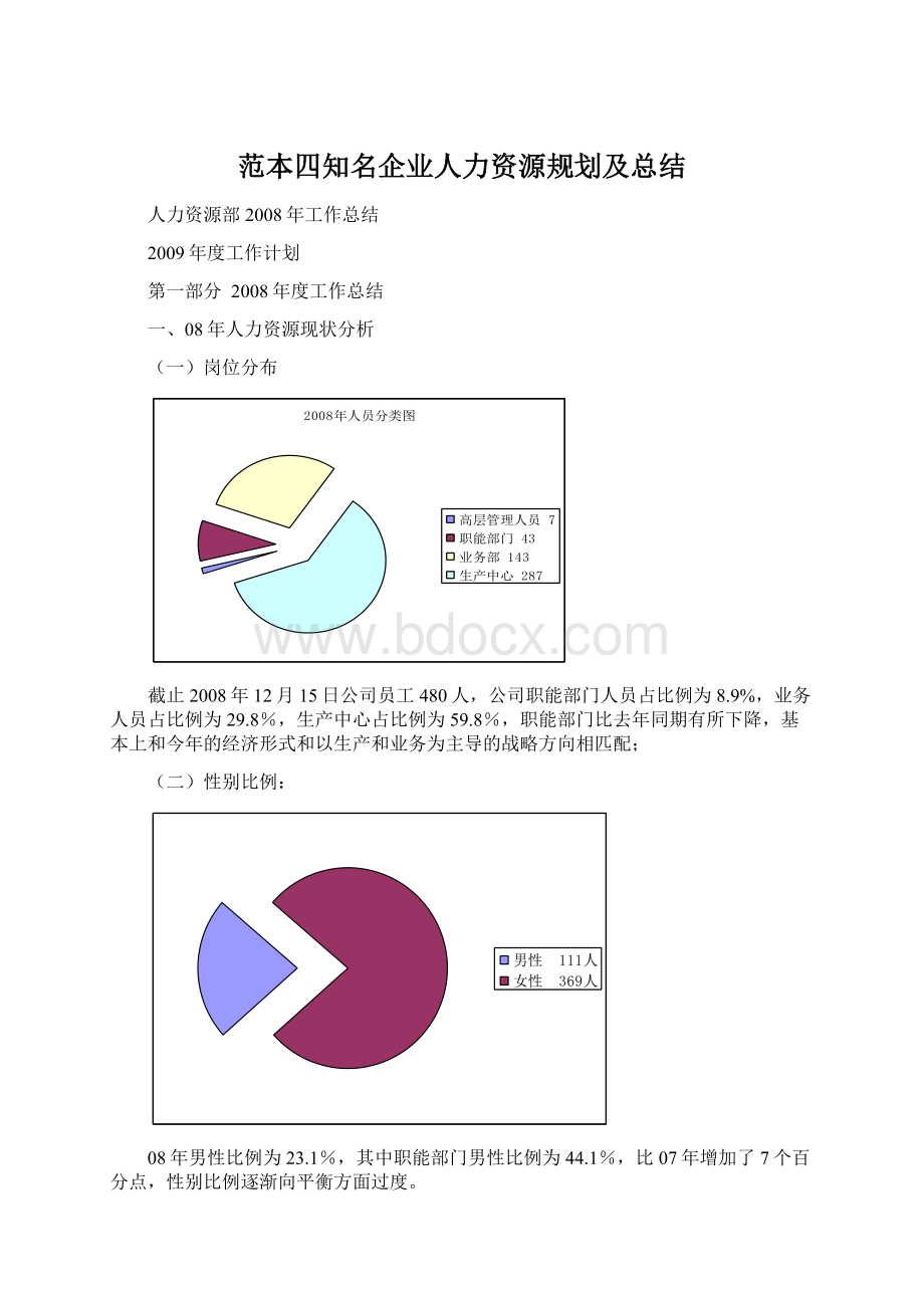 范本四知名企业人力资源规划及总结Word文档格式.docx