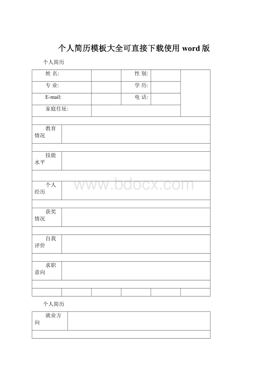 个人简历模板大全可直接下载使用word版.docx_第1页