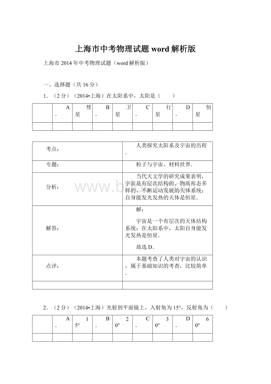 上海市中考物理试题word解析版.docx_第1页