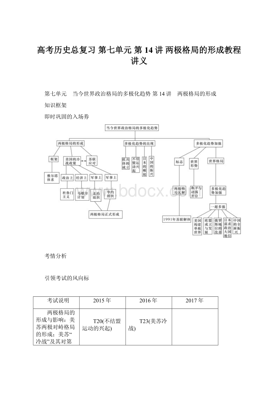 高考历史总复习 第七单元 第14讲 两极格局的形成教程讲义.docx