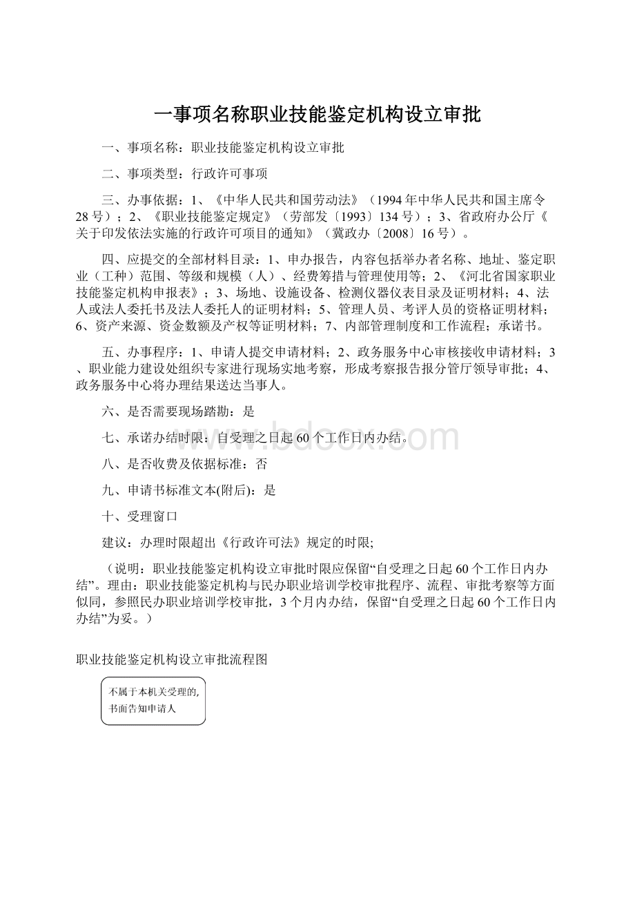 一事项名称职业技能鉴定机构设立审批.docx