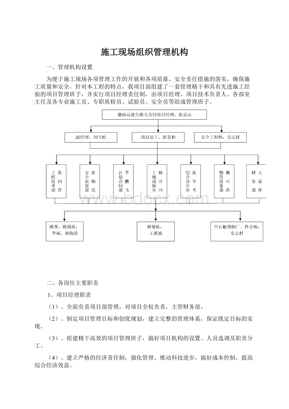 施工现场组织管理机构文档格式.docx_第1页