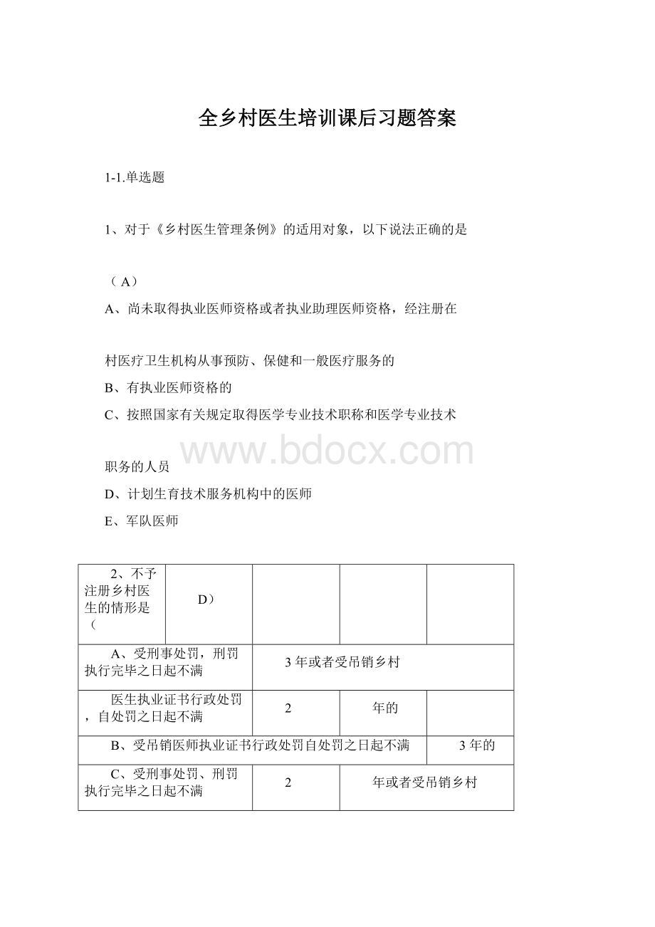 全乡村医生培训课后习题答案Word格式文档下载.docx