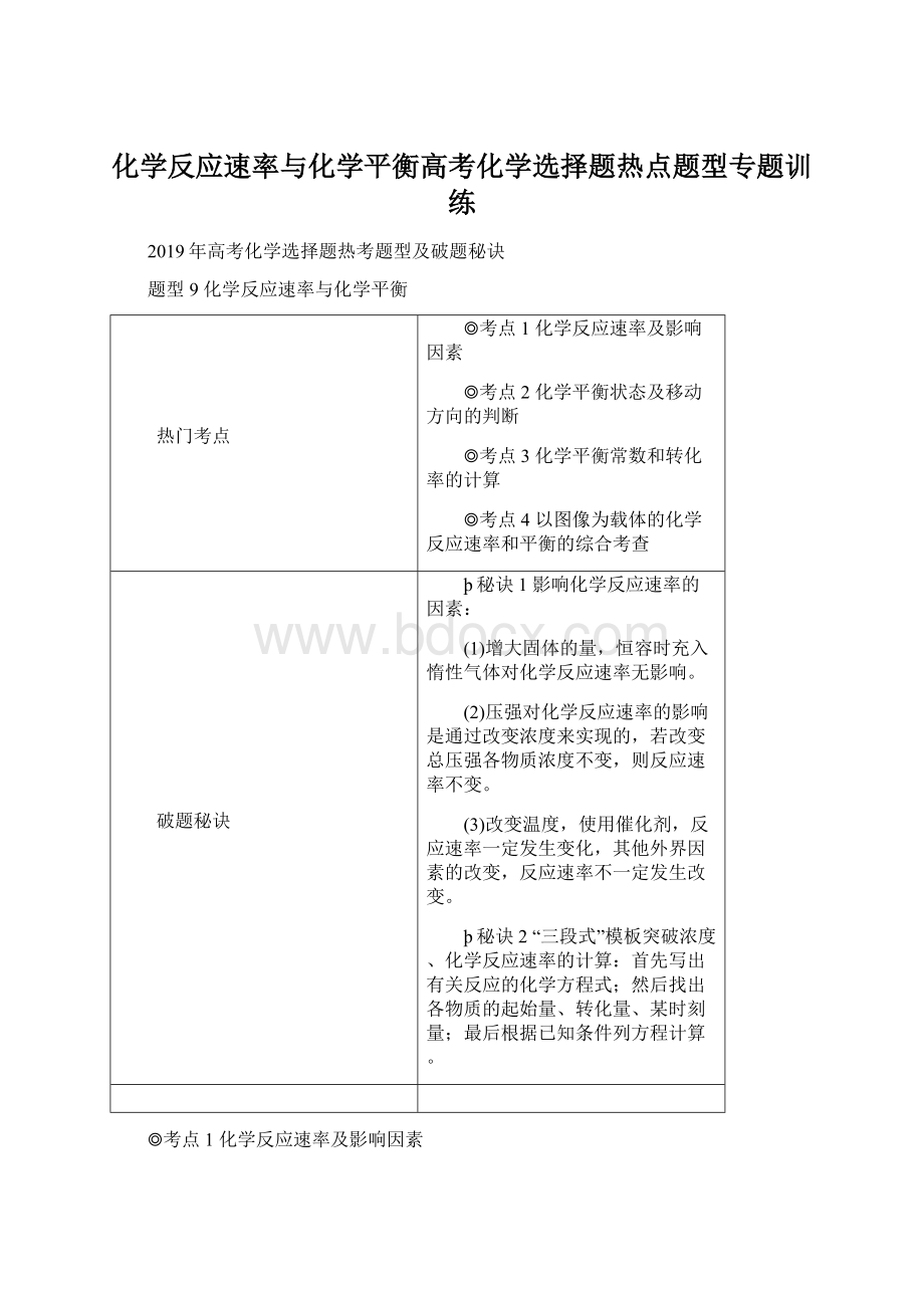 化学反应速率与化学平衡高考化学选择题热点题型专题训练Word格式文档下载.docx_第1页