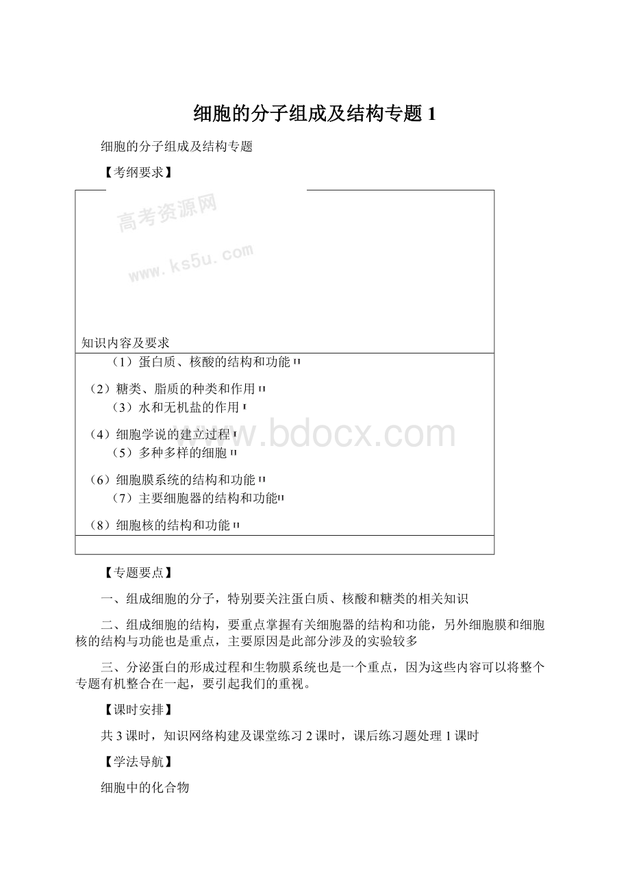 细胞的分子组成及结构专题1.docx