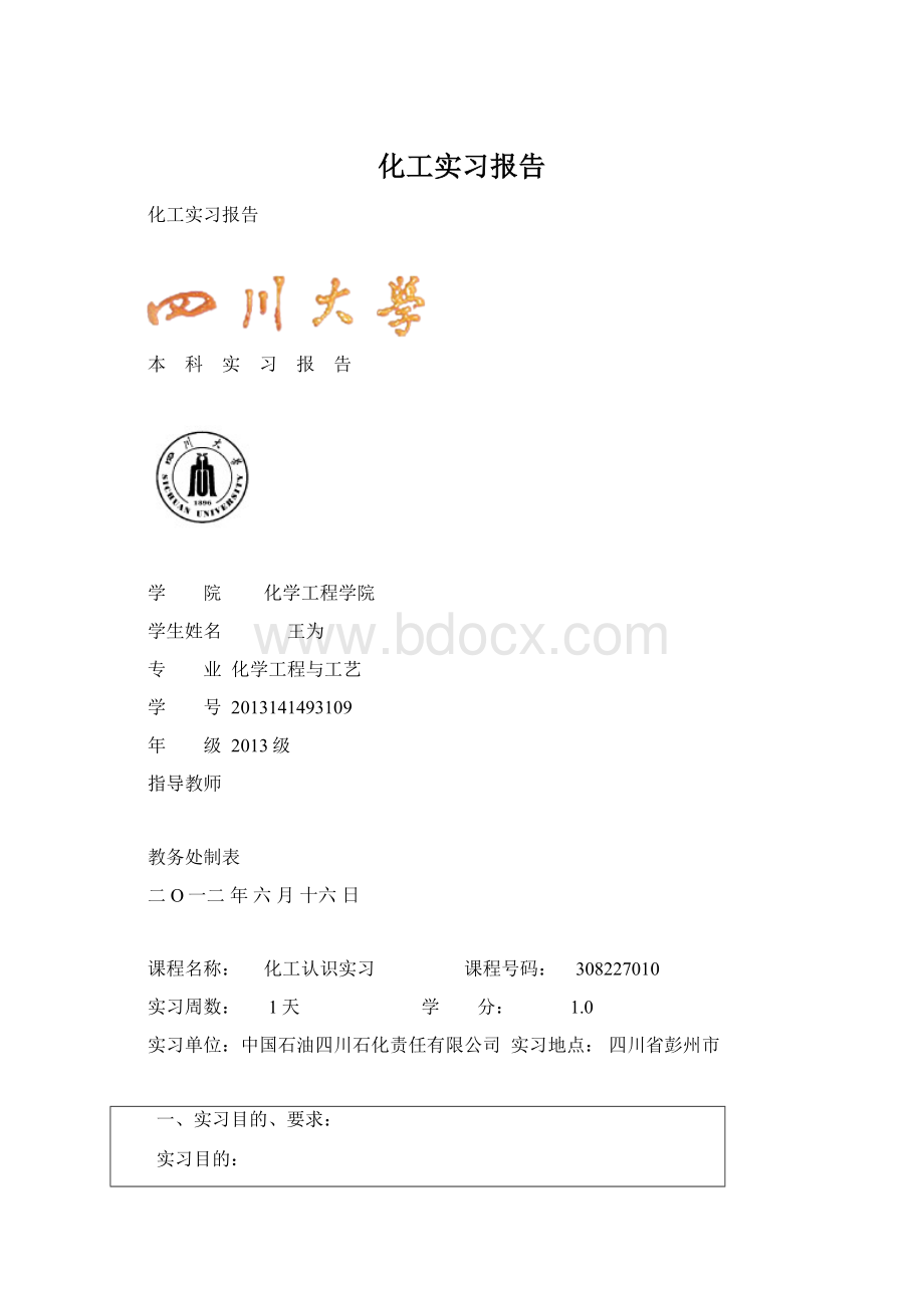 化工实习报告Word文件下载.docx