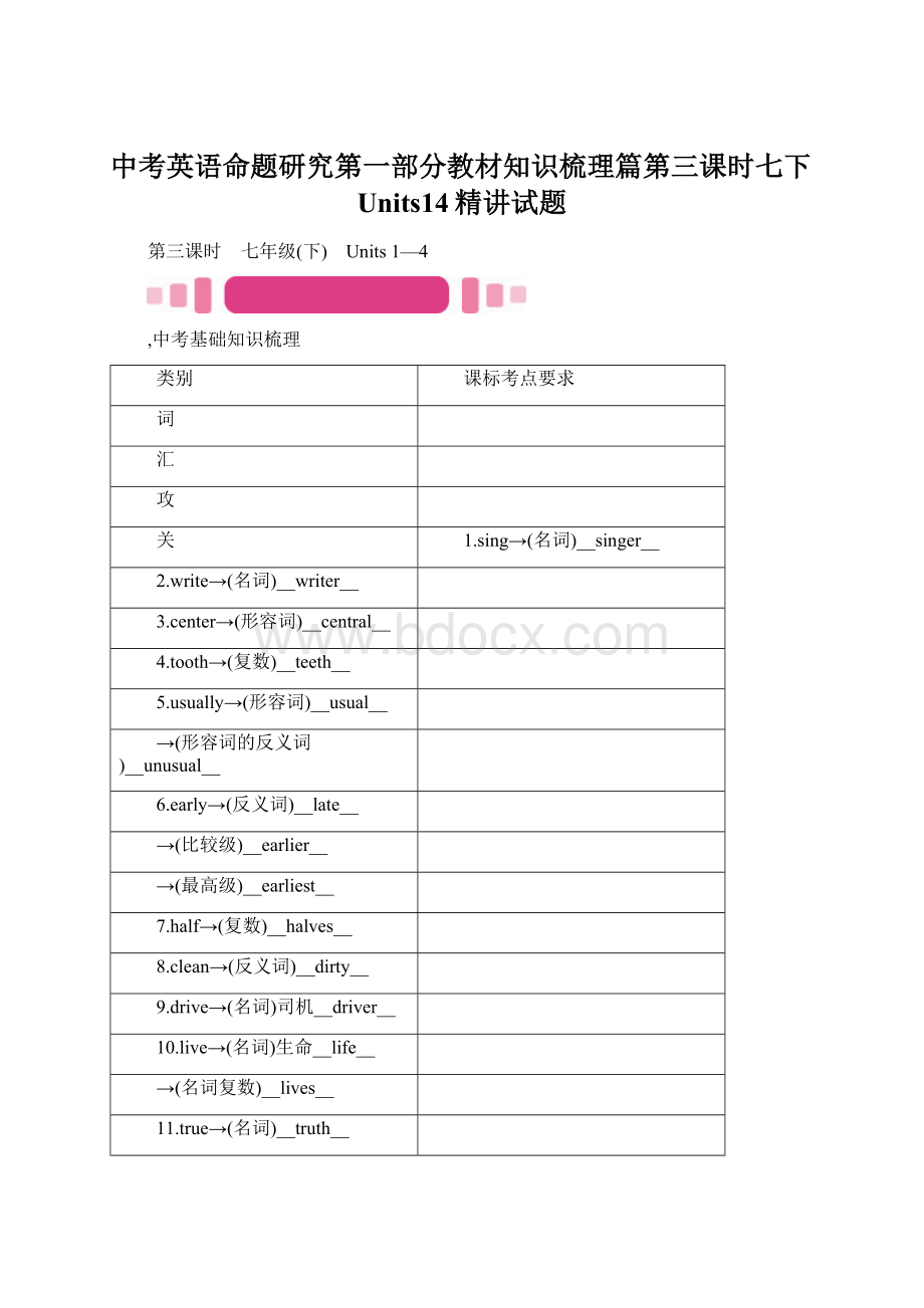 中考英语命题研究第一部分教材知识梳理篇第三课时七下Units14精讲试题文档格式.docx_第1页