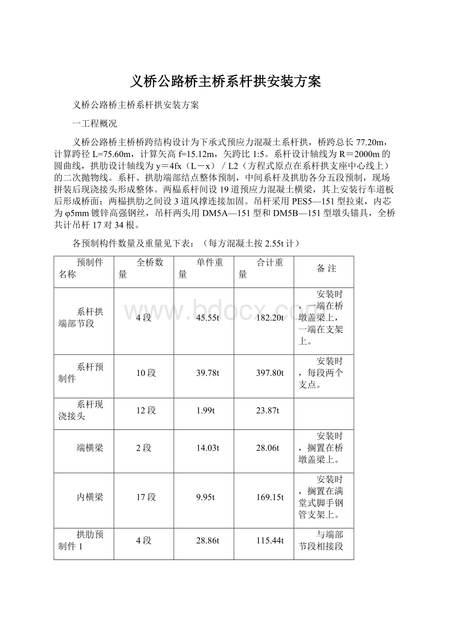 义桥公路桥主桥系杆拱安装方案Word下载.docx