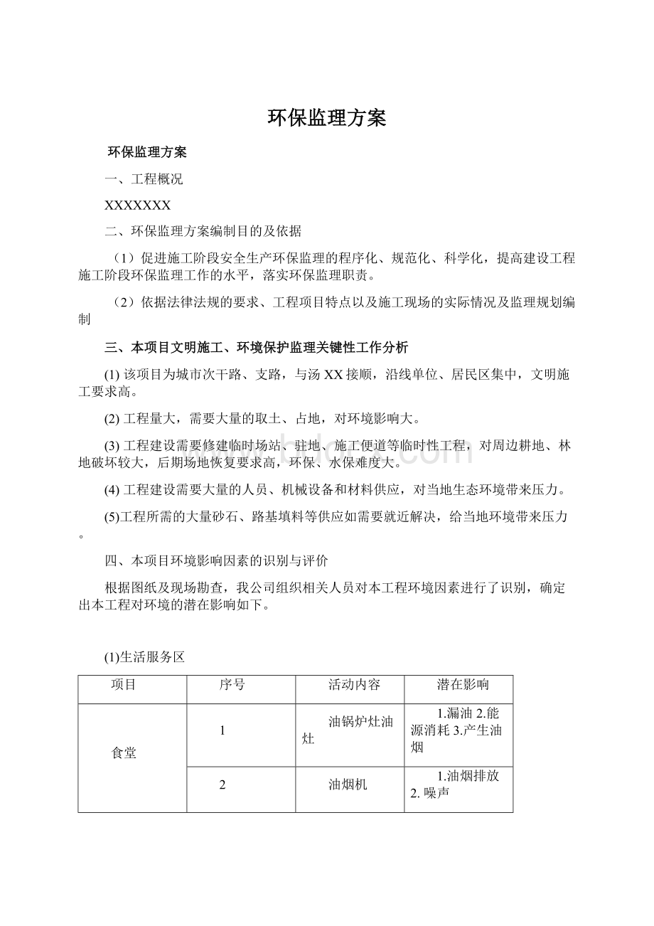 环保监理方案Word文档格式.docx