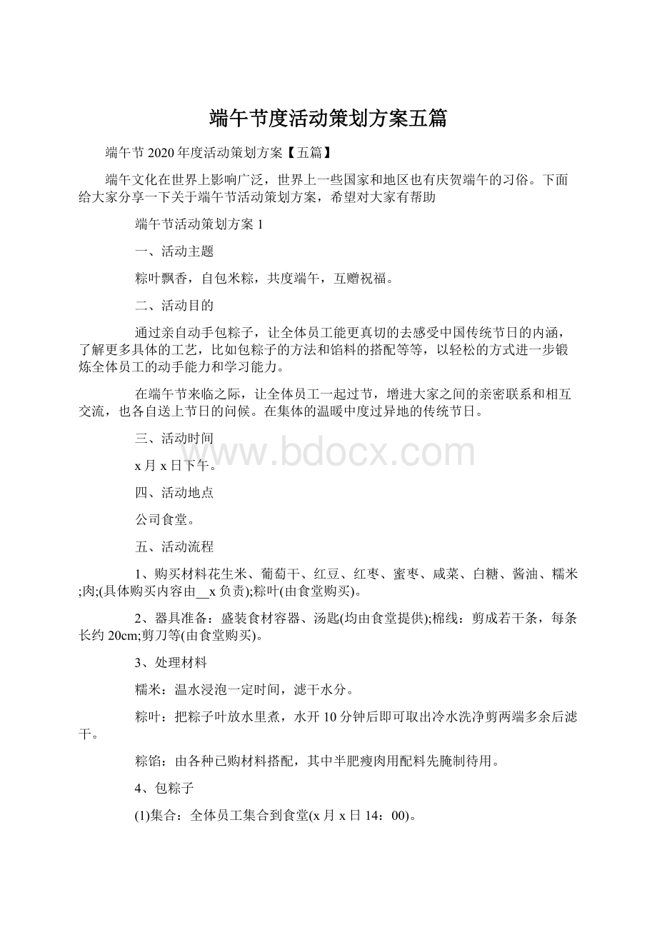 端午节度活动策划方案五篇Word文档格式.docx