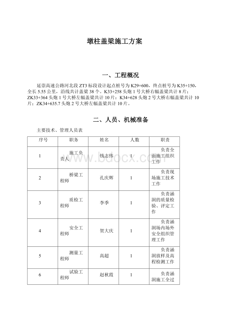 墩柱盖梁施工方案Word格式.docx