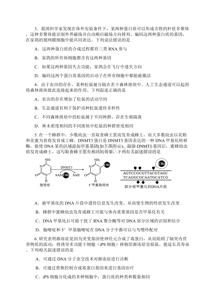 天津市红桥区届高三第一次模拟考试 生物.docx_第2页