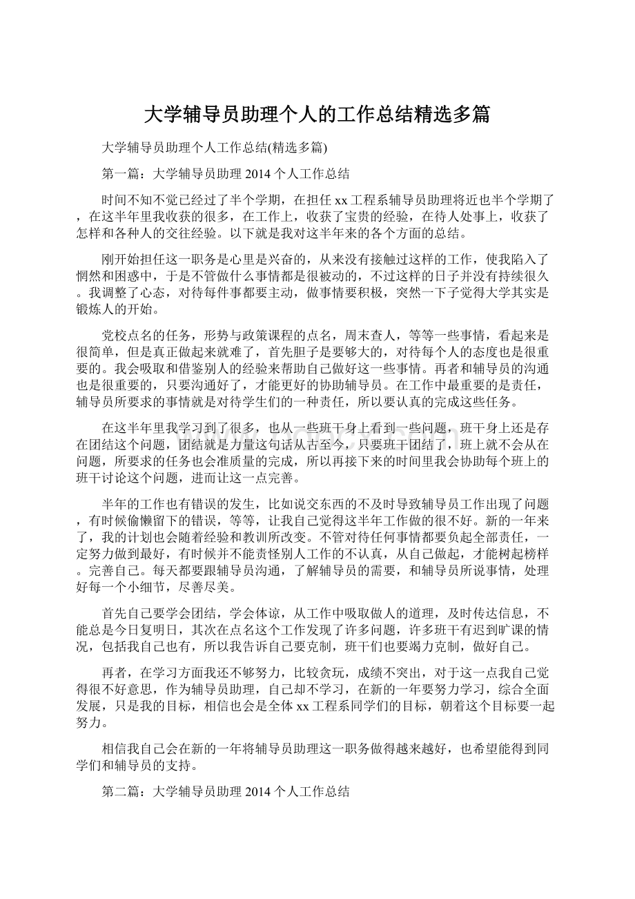 大学辅导员助理个人的工作总结精选多篇.docx