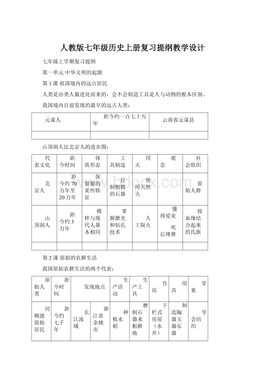 人教版七年级历史上册复习提纲教学设计文档格式.docx