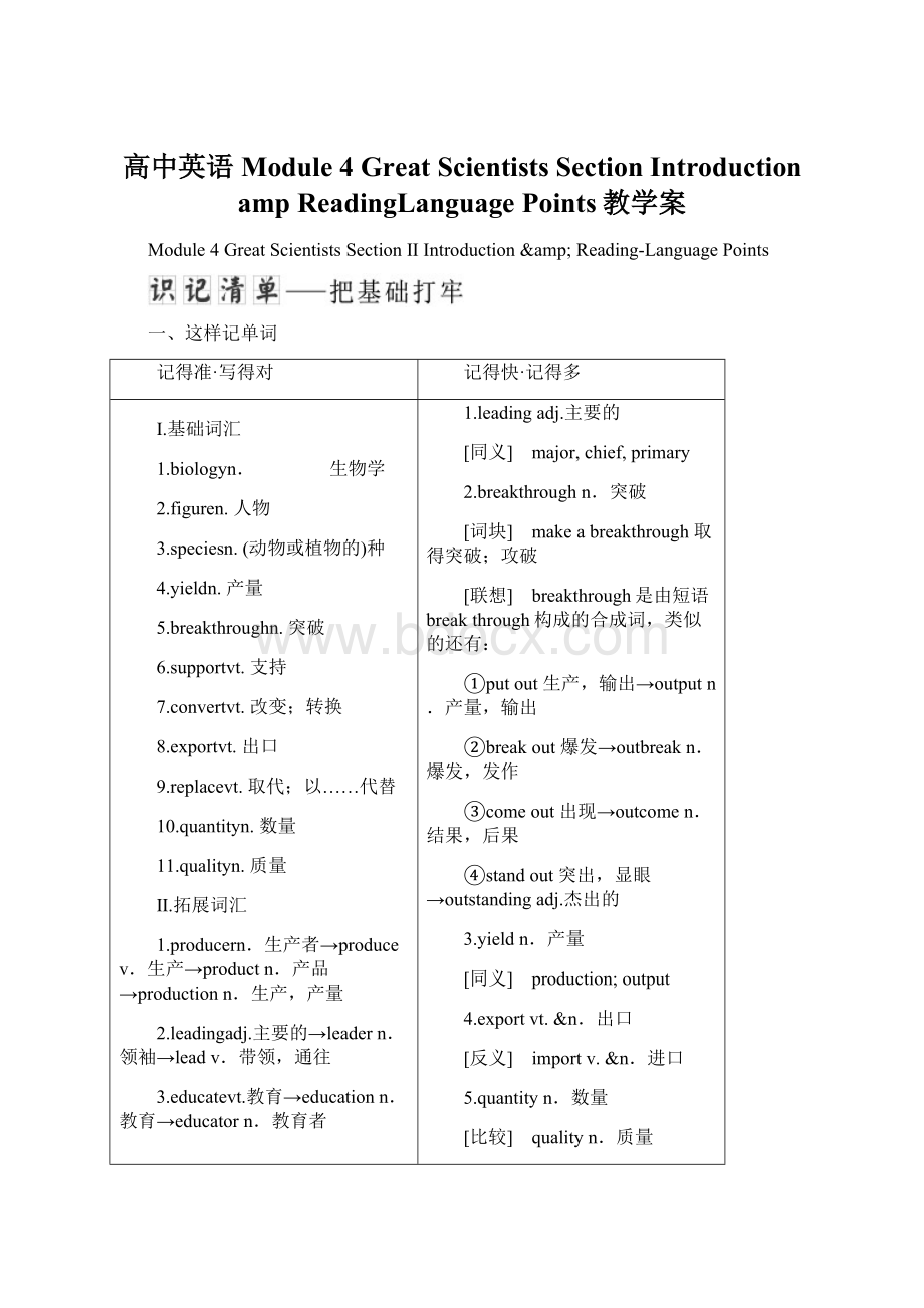 高中英语 Module 4 Great Scientists SectionIntroduction amp ReadingLanguage Points教学案.docx_第1页