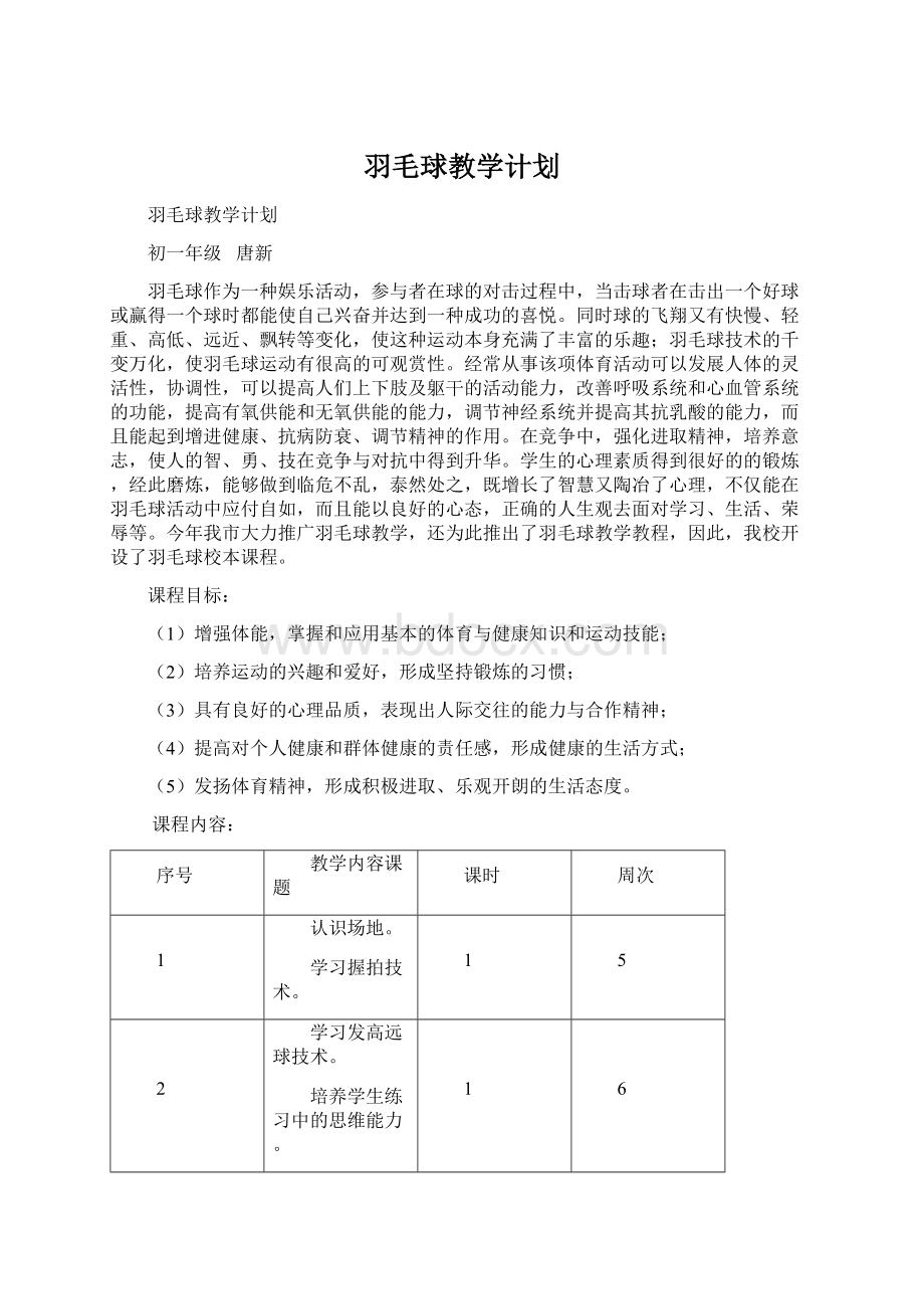 羽毛球教学计划.docx