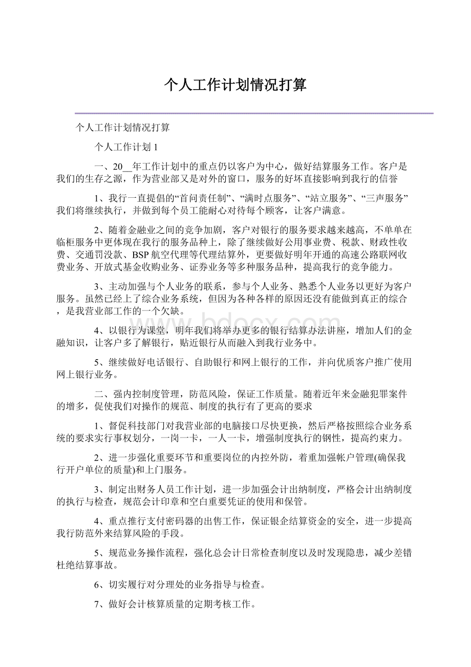 个人工作计划情况打算Word格式文档下载.docx