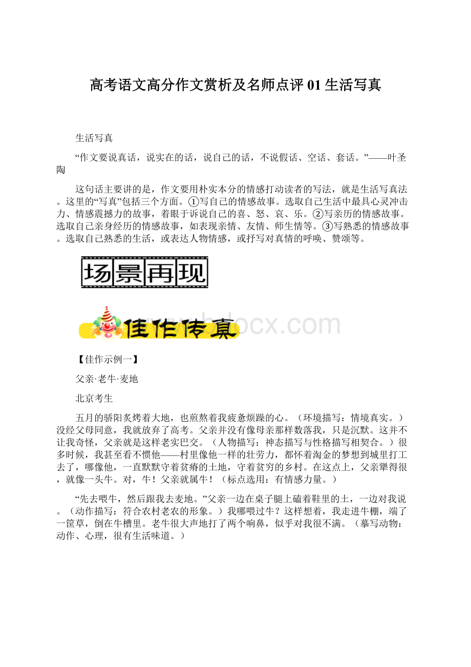 高考语文高分作文赏析及名师点评01生活写真Word文档下载推荐.docx_第1页