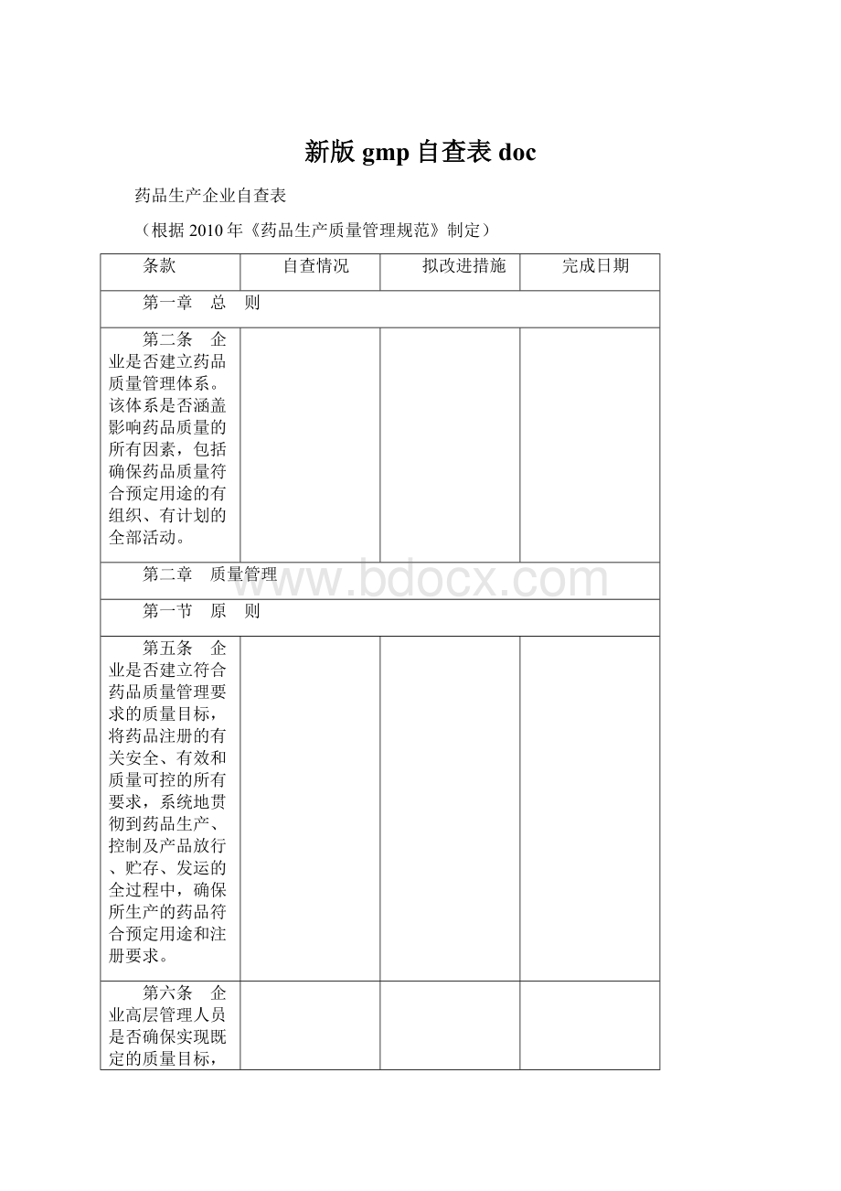 新版gmp自查表docWord文档格式.docx_第1页