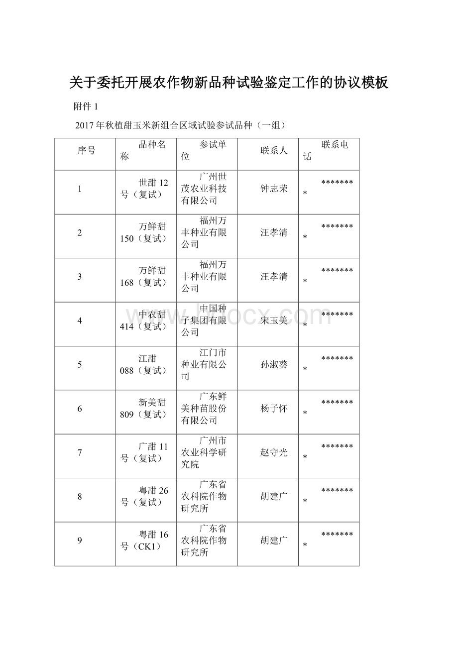 关于委托开展农作物新品种试验鉴定工作的协议模板.docx_第1页