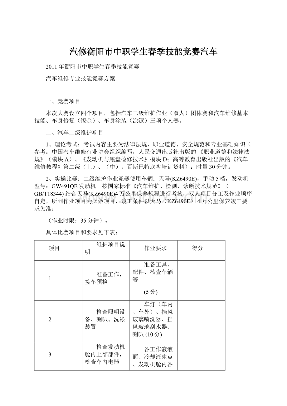 汽修衡阳市中职学生春季技能竞赛汽车.docx